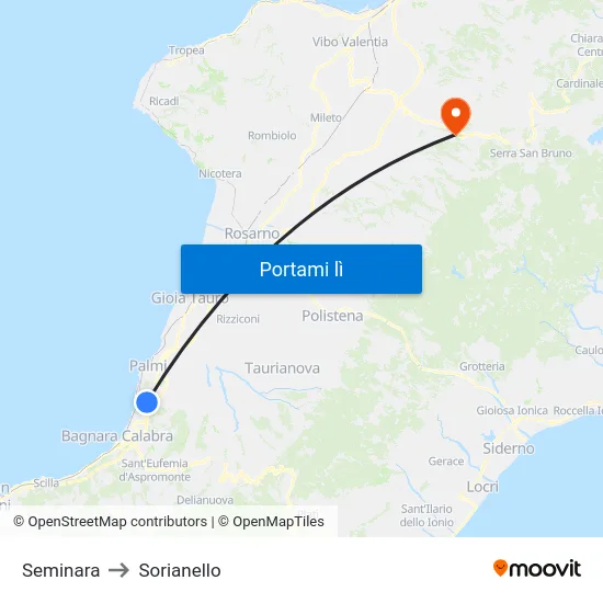 Seminara to Sorianello map