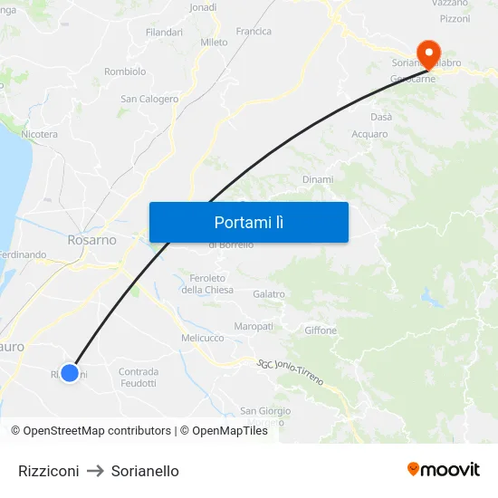 Rizziconi to Sorianello map