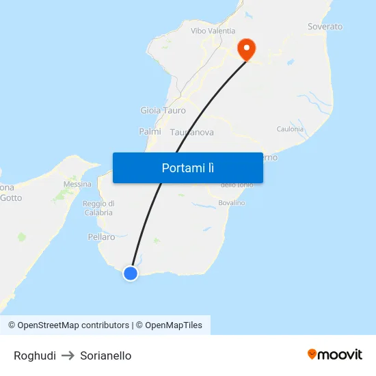 Roghudi to Sorianello map