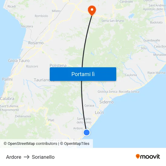 Ardore to Sorianello map