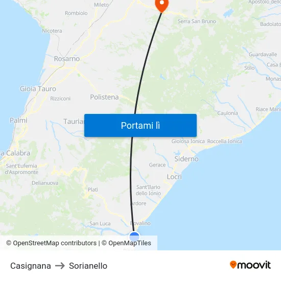 Casignana to Sorianello map