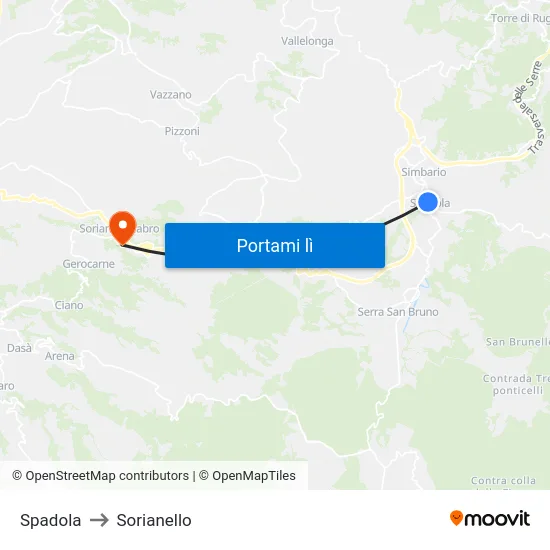 Spadola to Sorianello map