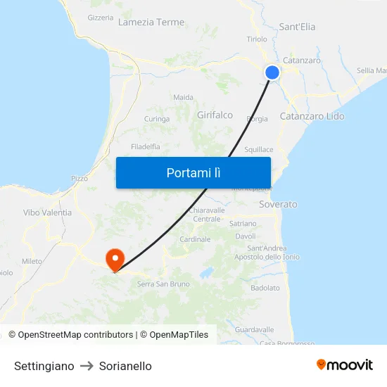 Settingiano to Sorianello map