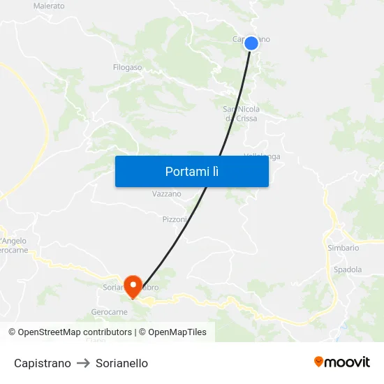 Capistrano to Sorianello map