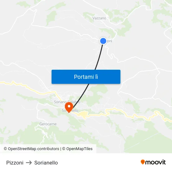 Pizzoni to Sorianello map