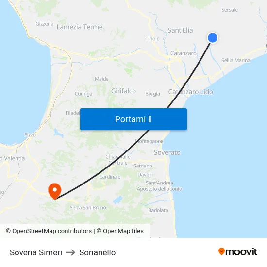 Soveria Simeri to Sorianello map