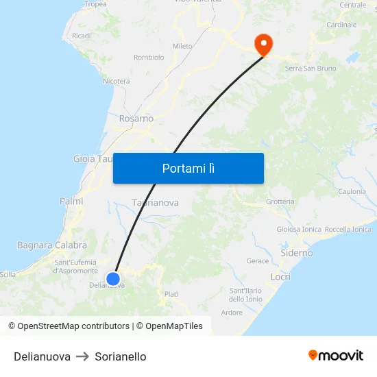 Delianuova to Sorianello map