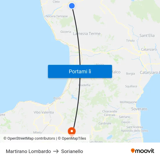 Martirano Lombardo to Sorianello map