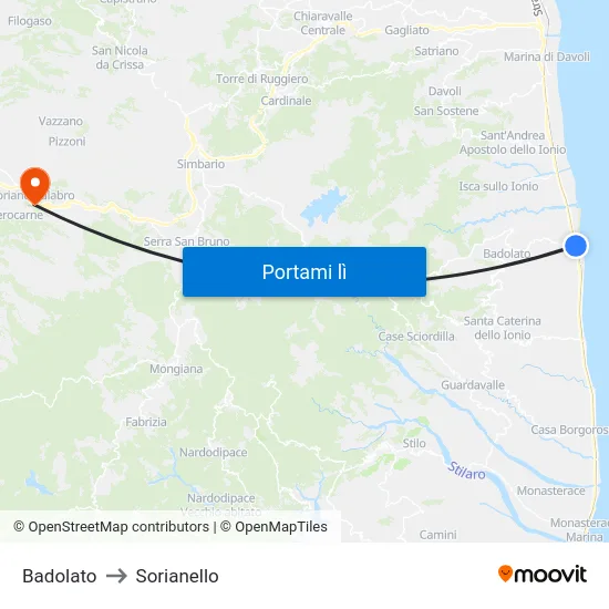 Badolato to Sorianello map