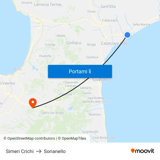 Simeri Crichi to Sorianello map
