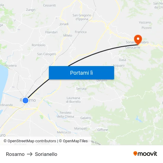 Rosarno to Sorianello map