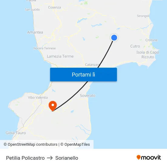 Petilia Policastro to Sorianello map