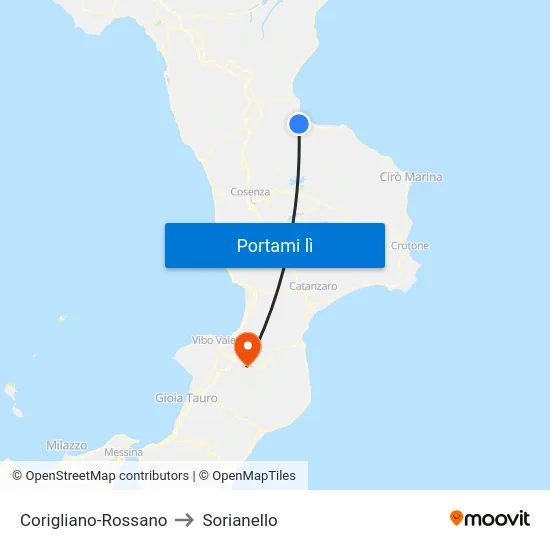 Corigliano-Rossano to Sorianello map
