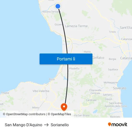 San Mango D'Aquino to Sorianello map