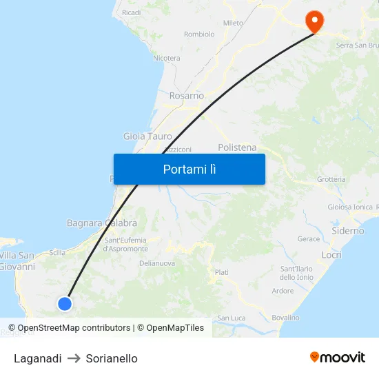 Laganadi to Sorianello map