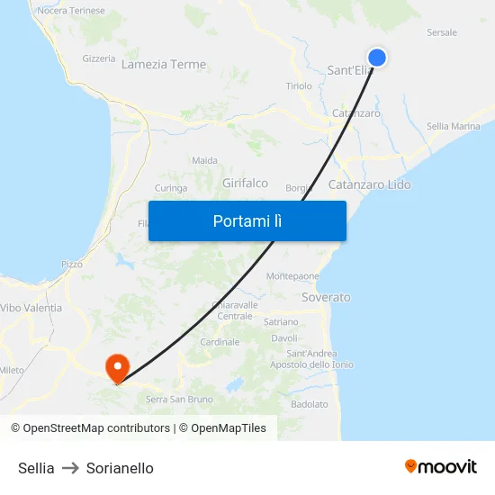 Sellia to Sorianello map