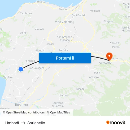 Limbadi to Sorianello map