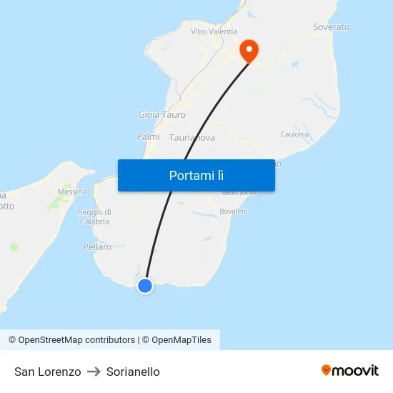 San Lorenzo to Sorianello map