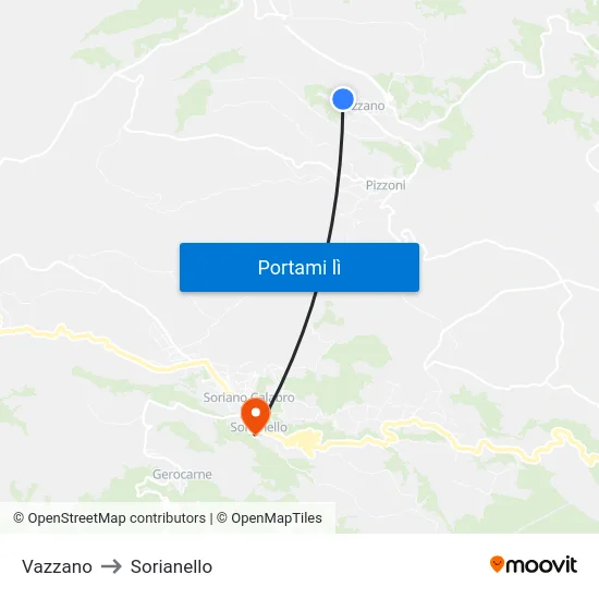 Vazzano to Sorianello map