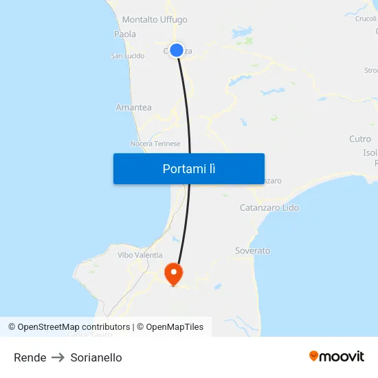 Rende to Sorianello map