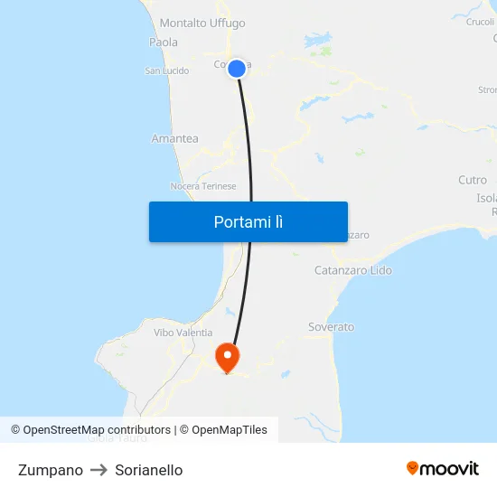 Zumpano to Sorianello map