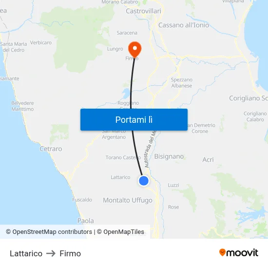 Lattarico to Firmo map