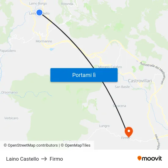 Laino Castello to Firmo map