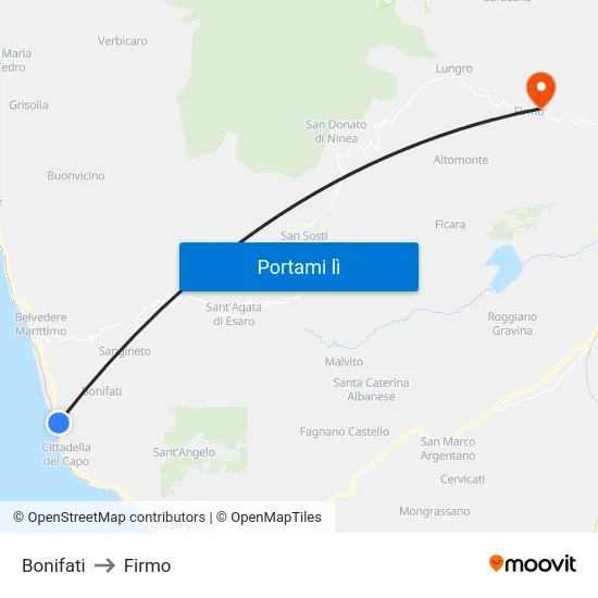 Bonifati to Firmo map
