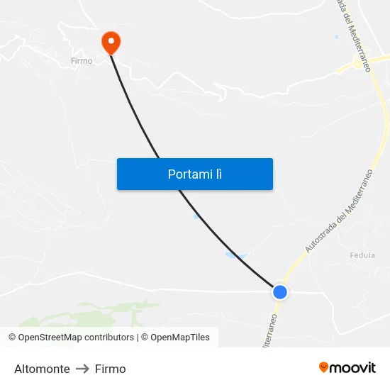 Altomonte to Firmo map