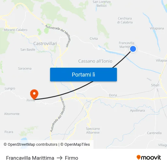 Francavilla Marittima to Firmo map