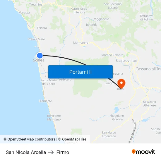 San Nicola Arcella to Firmo map