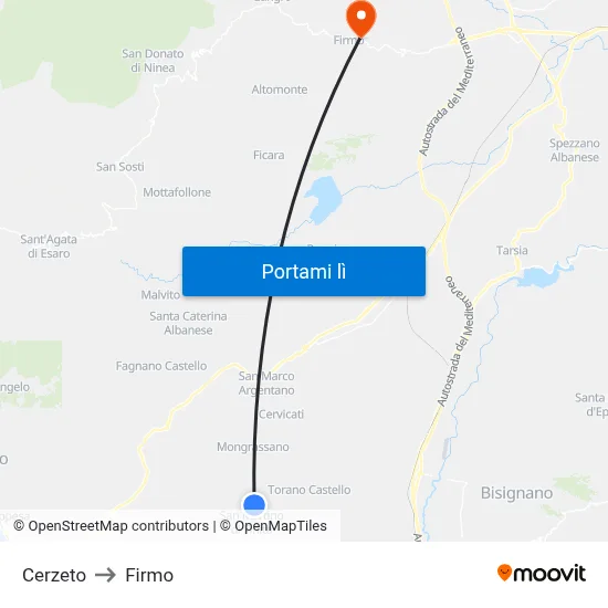 Cerzeto to Firmo map