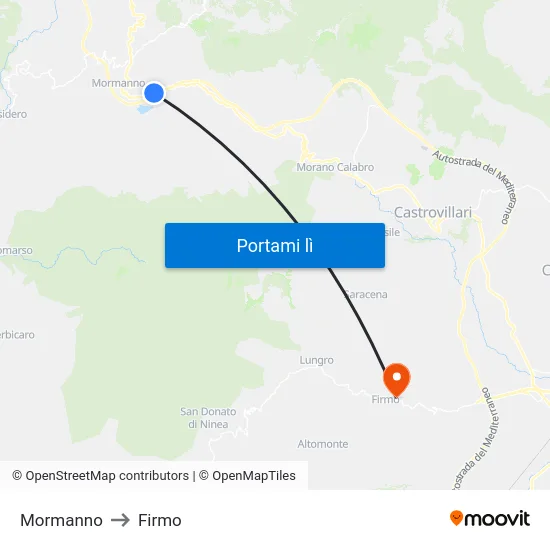 Mormanno to Firmo map