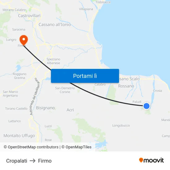 Cropalati to Firmo map