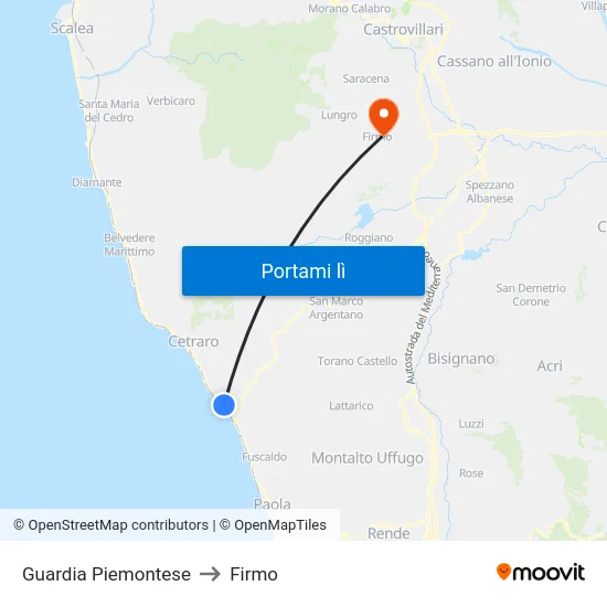 Guardia Piemontese to Firmo map