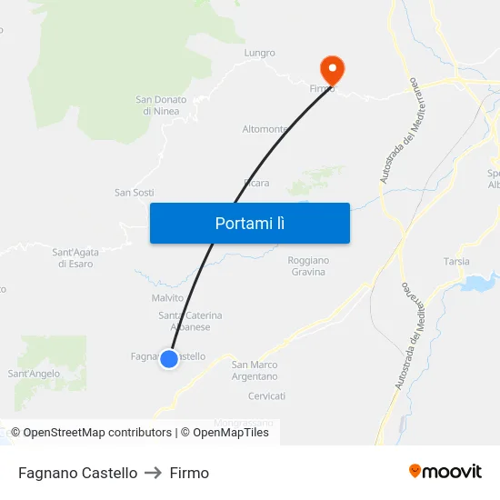 Fagnano Castello to Firmo map