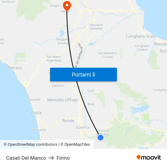 Casali Del Manco to Firmo map