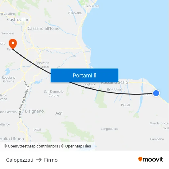 Calopezzati to Firmo map