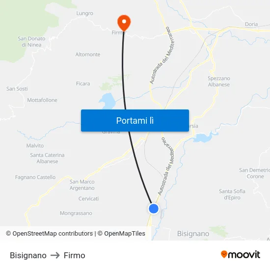 Bisignano to Firmo map