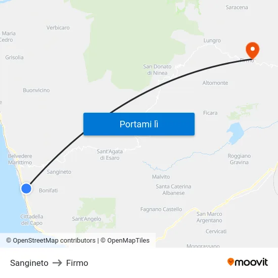 Sangineto to Firmo map