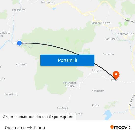 Orsomarso to Firmo map