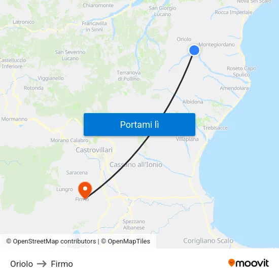 Oriolo to Firmo map