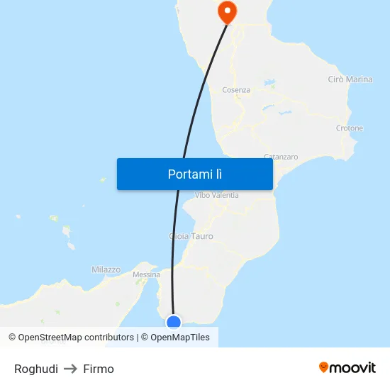 Roghudi to Firmo map