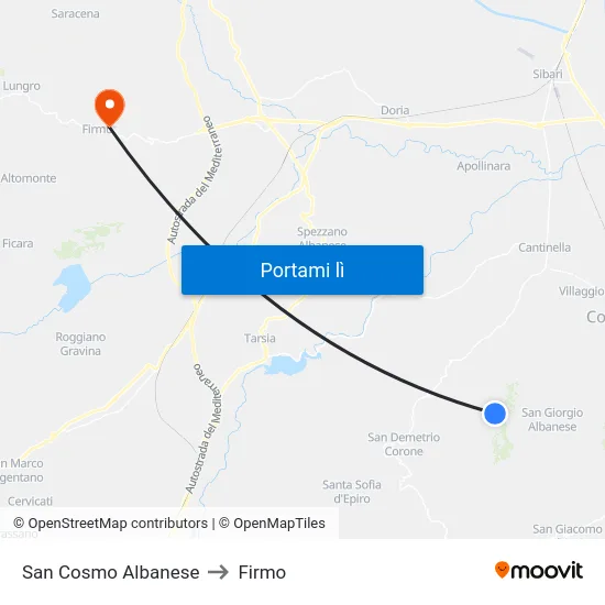 San Cosmo Albanese to Firmo map
