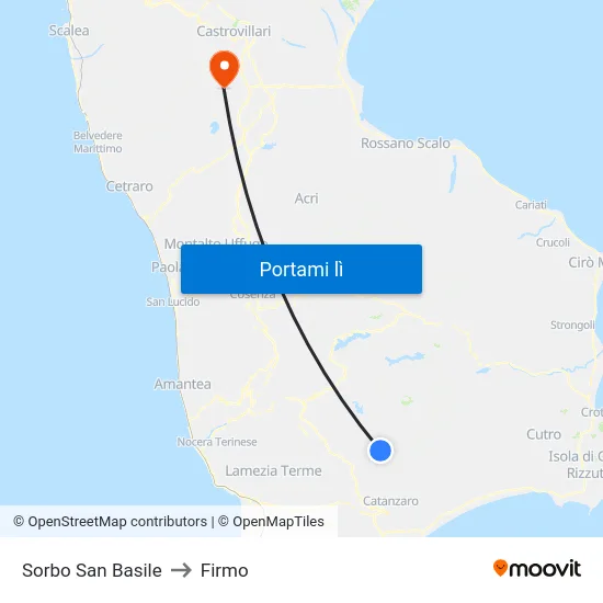 Sorbo San Basile to Firmo map