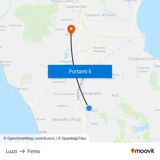 Luzzi to Firmo map