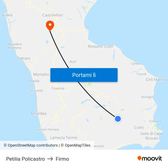 Petilia Policastro to Firmo map