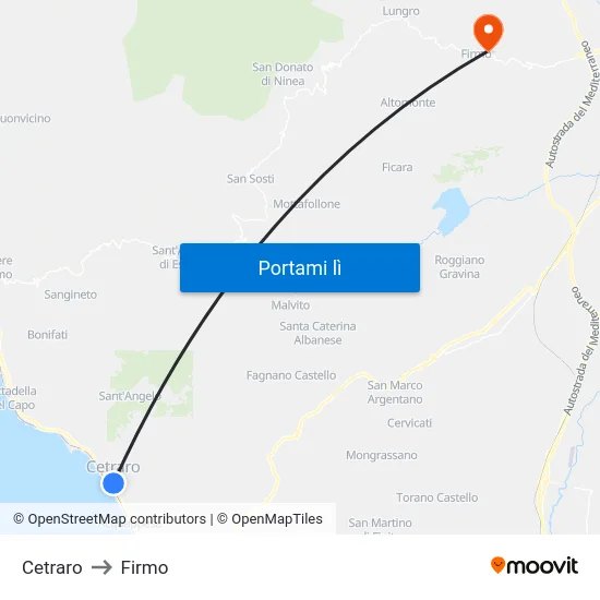 Cetraro to Firmo map