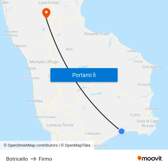 Botricello to Firmo map