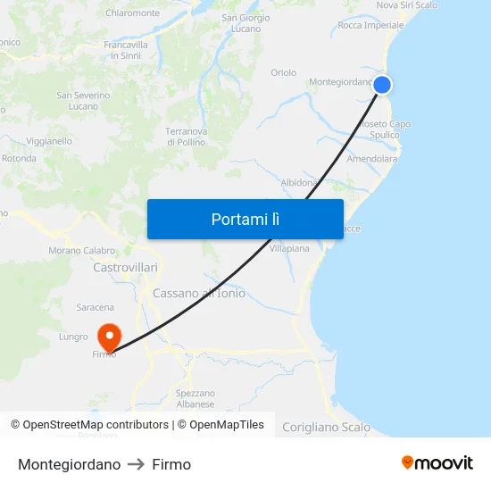 Montegiordano to Firmo map